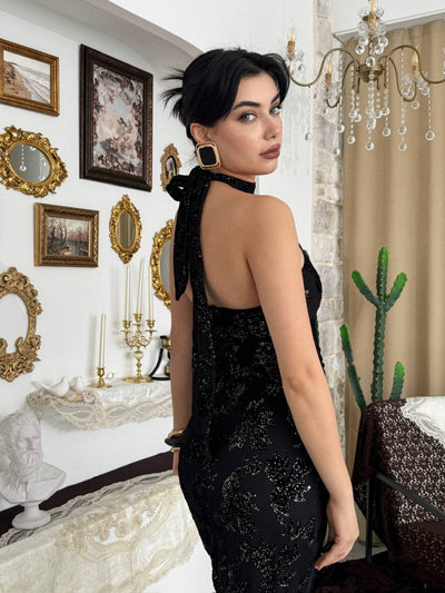 Rochie cu guler care se leagă la spate