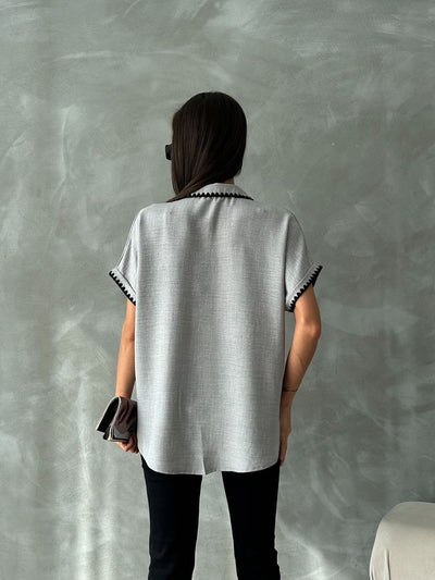 Topshow Grey Shepherd-Stitched Linen Wholesale Shirt