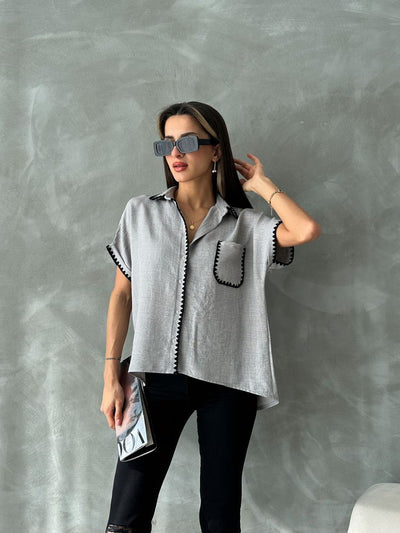 Topshow Grey Shepherd-Stitched Linen Wholesale Shirt