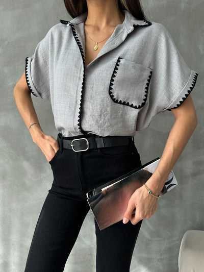 Topshow Grey Shepherd-Stitched Linen Wholesale Shirt