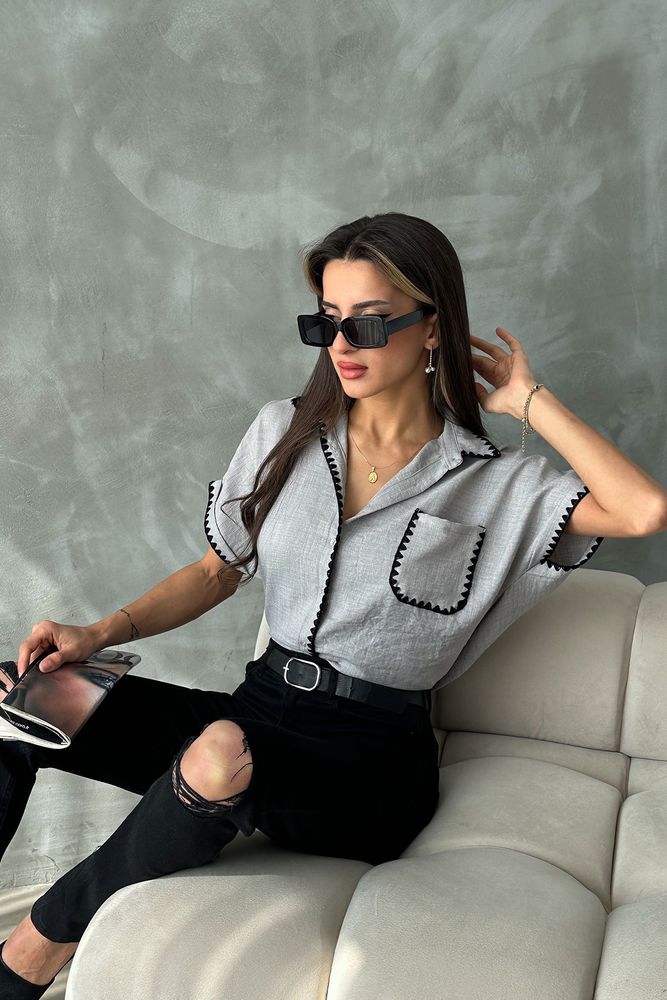 Topshow Grey Shepherd-Stitched Linen Wholesale Shirt