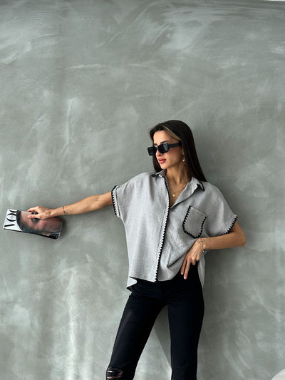 Topshow Grey Shepherd-Stitched Linen Wholesale Shirt