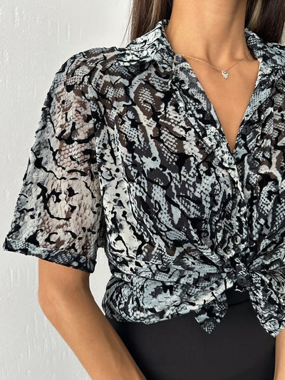Topshow Grey Leopard Burnout Velvet Wholesale Shirt
