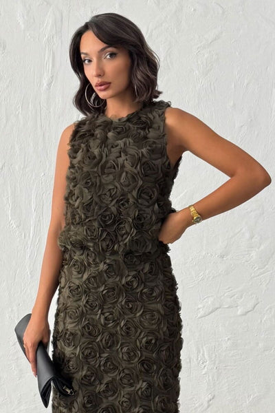 Topshow - Bluză fără mâneci cu model de trandafiri, en-gros - Kaki