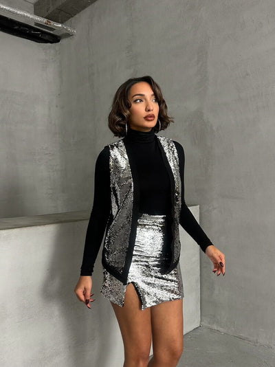 Sequined Wholesale Vest - Silver Gold