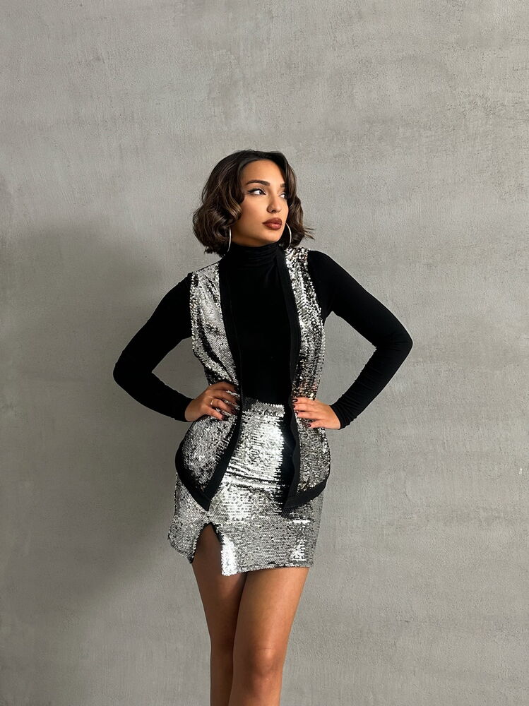 Sequined Wholesale Vest - Silver Gold
