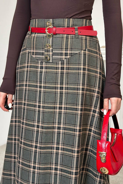 Khaki Plaid Skirt