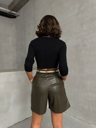 Belted Leather Wholesale Shorts - Khaki