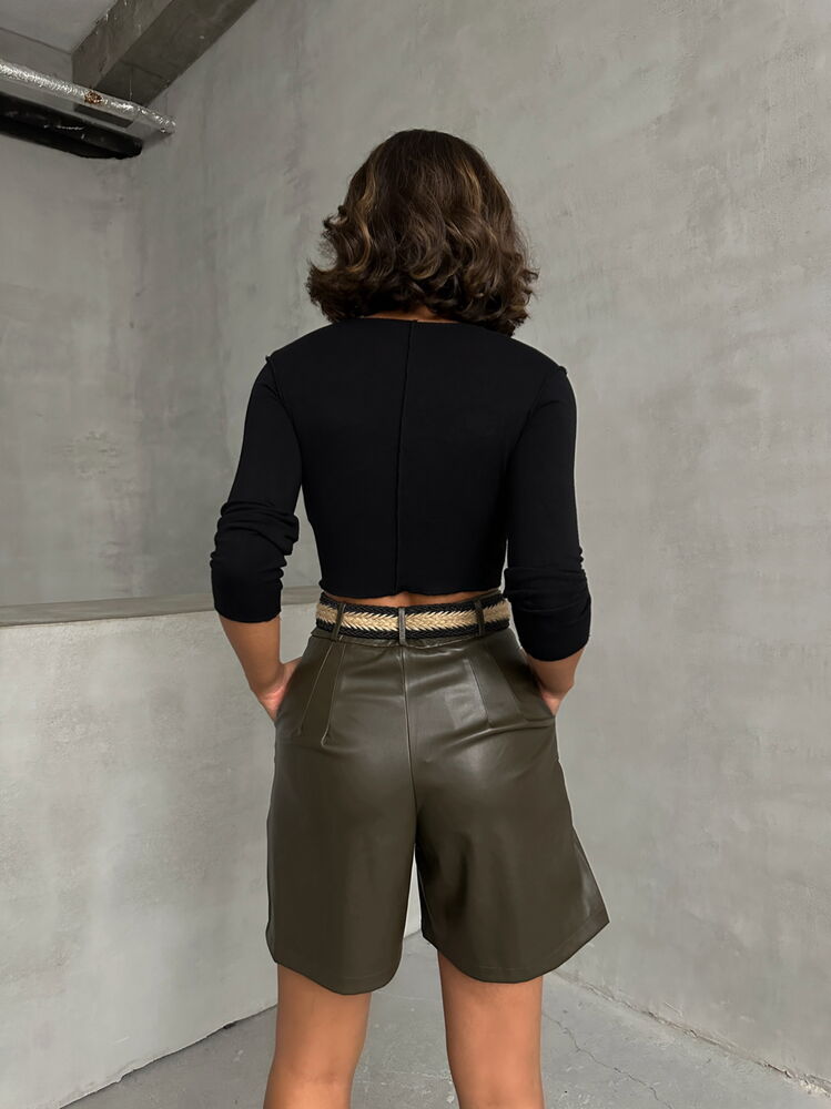 Belted Leather Wholesale Shorts - Khaki