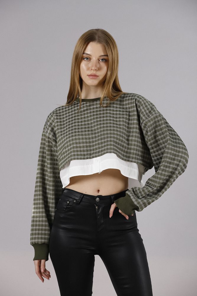 Crop Toptan Bluz - Haki