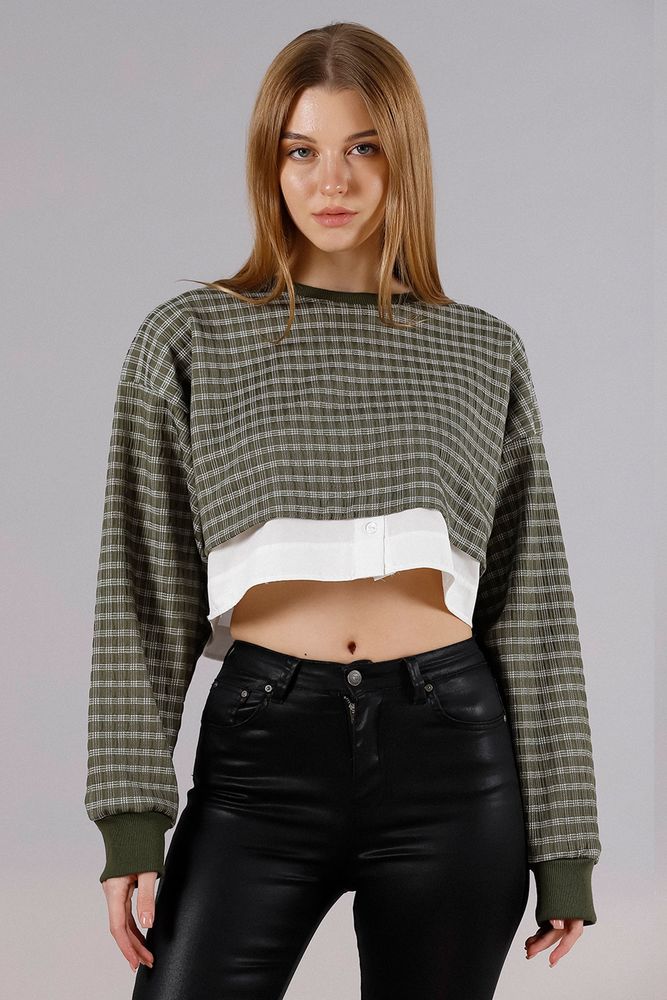 Crop Toptan Bluz - Haki