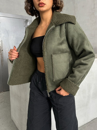 F Suede Plush Wholesale Coat - Khaki Khaki