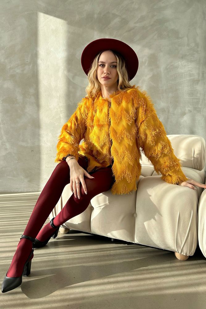Faux Fur Wholesale Jacket - Mustard