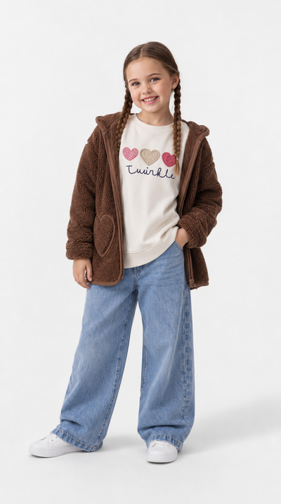 Cardigan din fleece de miel pentru vârste 7-10 ani LR-9146-R - Roz