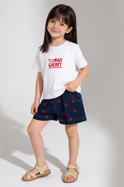 ANSAMBLU DUBLU CU PANTALONI SCURTI 3-6 ANI TRICOT+DENIM TFA-3676 - Roșu