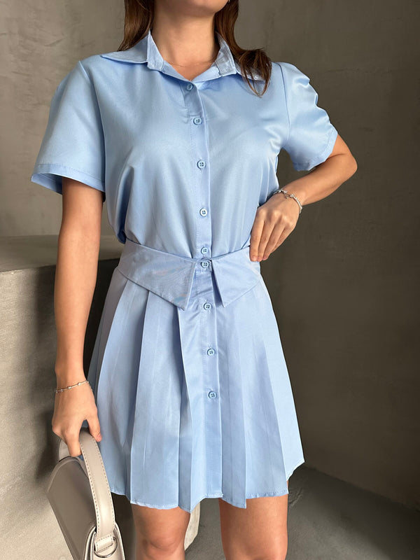 Set fustă și cămașă căptușite - Albastru
