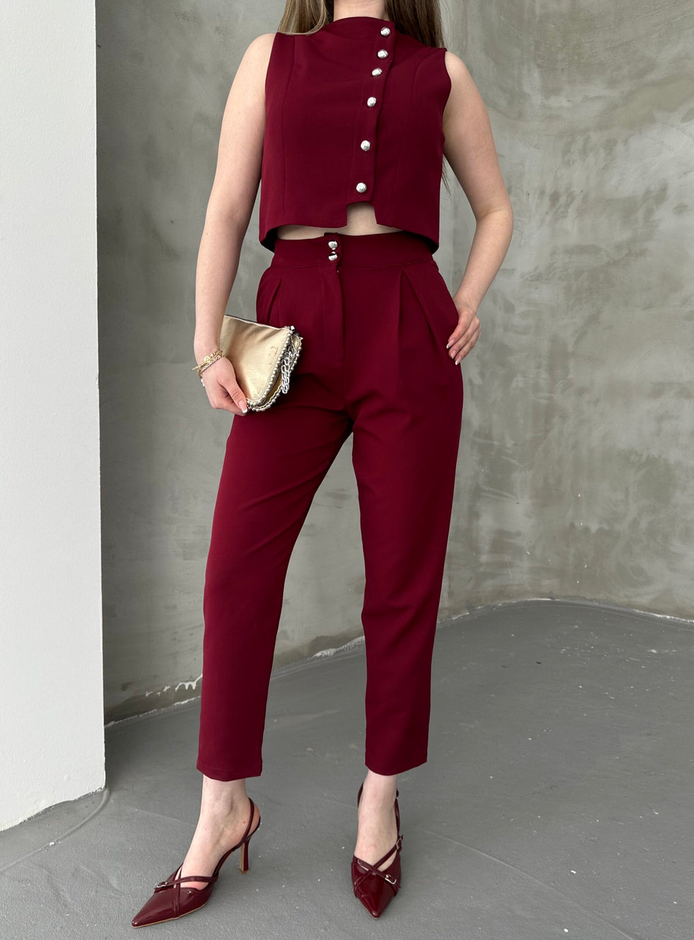 Yelek Pantolon Takım - Bordo