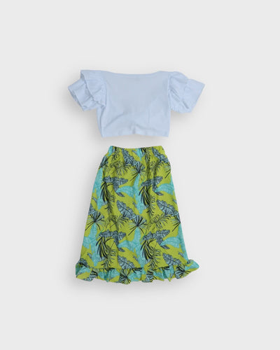 Girls' Skirt Set | Ages 9-15 | Two-Piece Set with Ruffled Sleeves | Stylish and Comfortable | RG3301 - WHITE