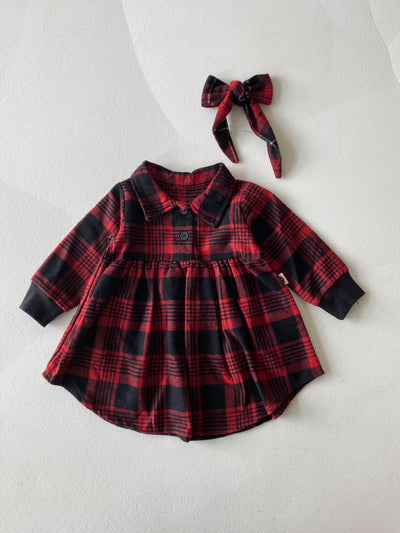 Bebek Ekose Elbise ve Saç Bandı | 6 Ay–3 Yaş | RG Brand | RG310 - GRİ