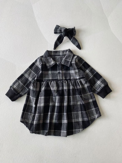 Bebek Ekose Elbise ve Saç Bandı | 6 Ay–3 Yaş | RG Brand | RG310 - GRİ