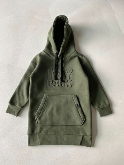 Çocuk Kabartmalı Baskı Detaylı Kapüşonlu Sweat Elbise | 3–9 Yaş | RG Brand | RG1422 - SİYAH