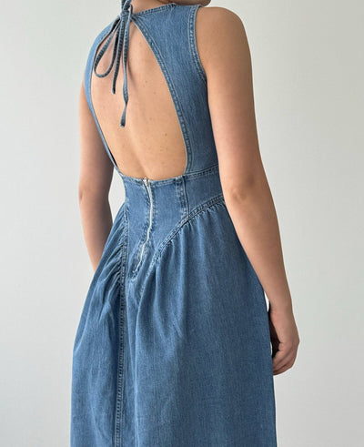 Rochie din denim Jere cu decupaj la spate