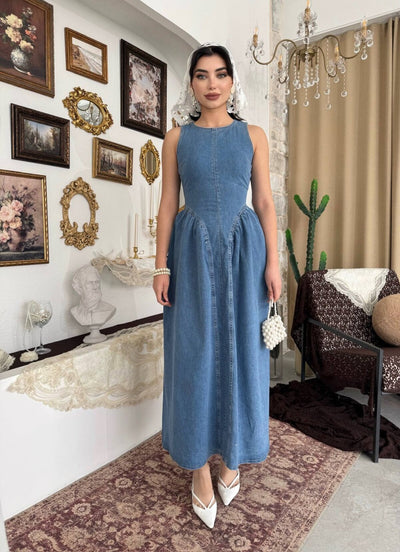 Rochie din denim Jere cu decupaj la spate