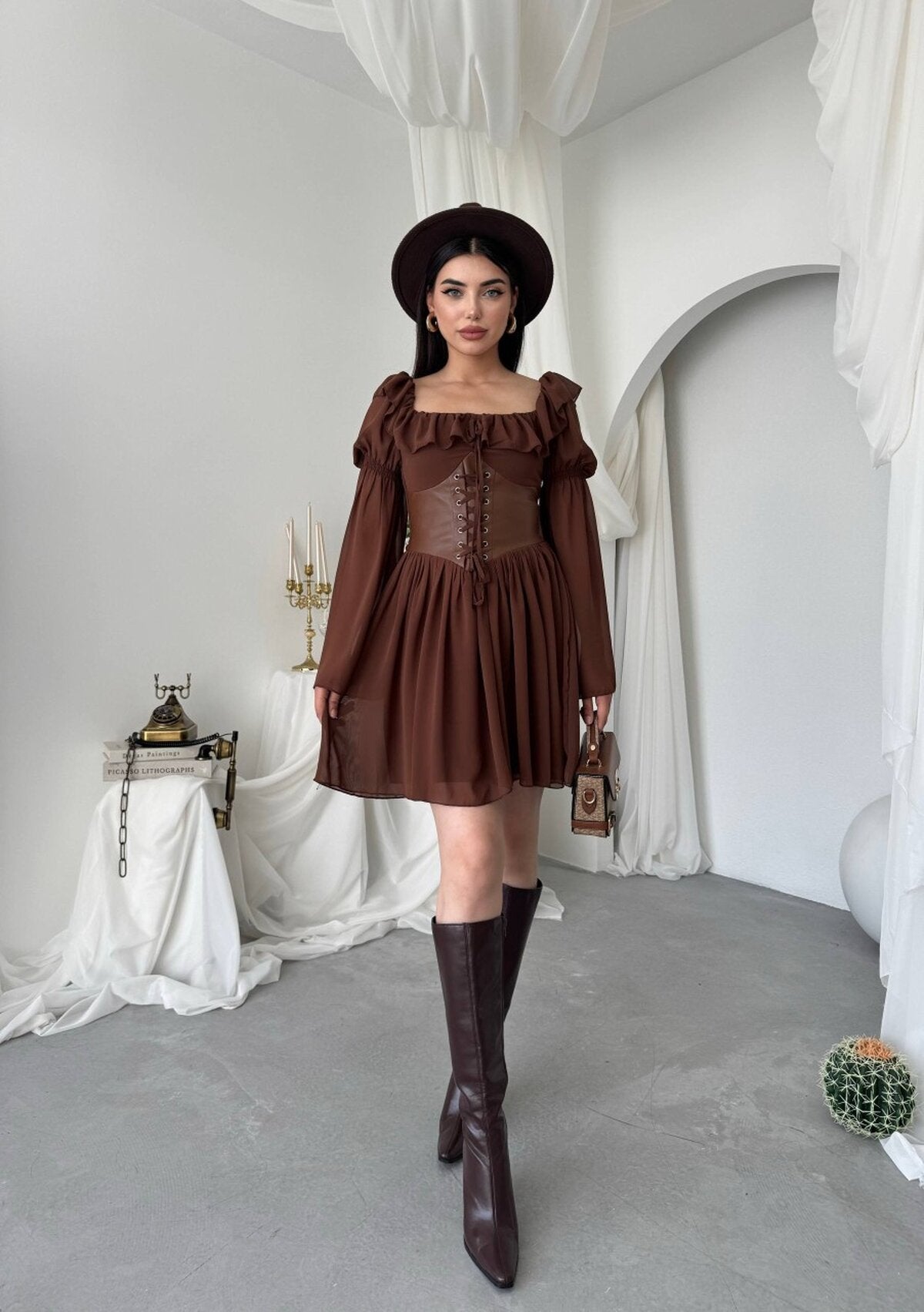Rochie Joy din piele cu detalii de corset
