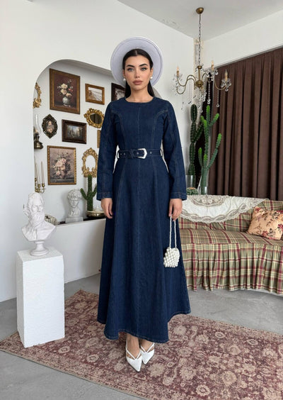 Junsa Rochie Denim cu Detalii la Brâu
