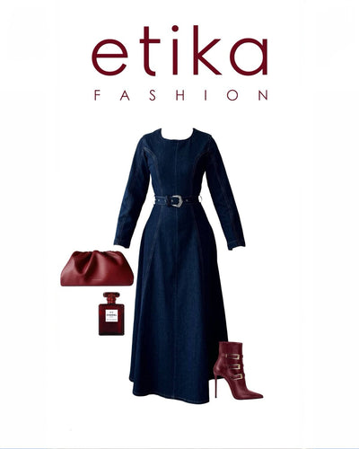 Junsa Rochie Denim cu Detalii la Brâu