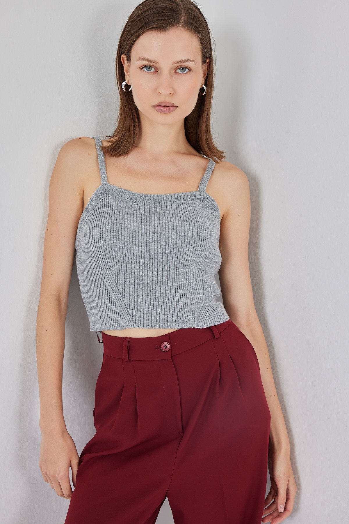 Bluza Crop cu Bretele 15934 - Gri