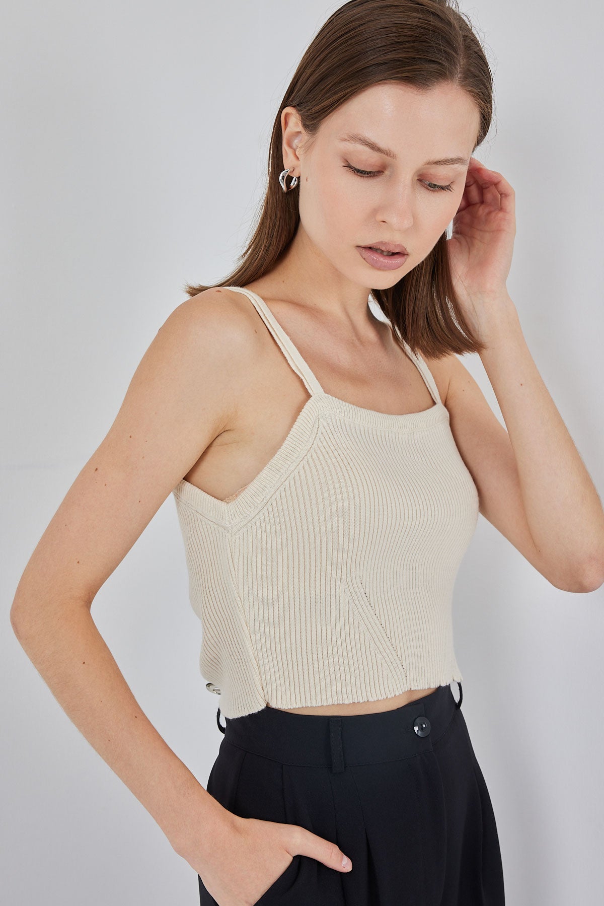 Bluza Crop cu Bretele 15934 - Crem