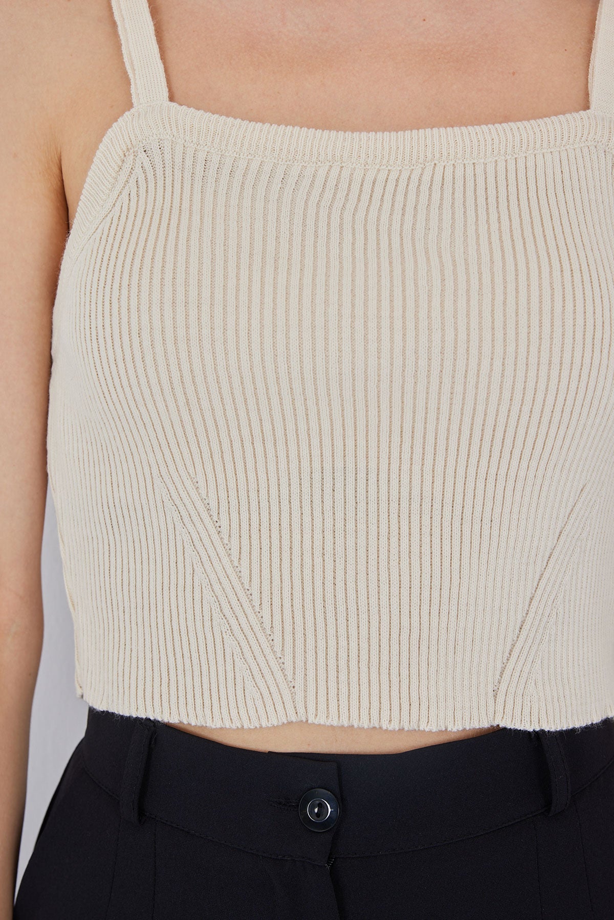 Bluza Crop cu Bretele 15934 - Crem