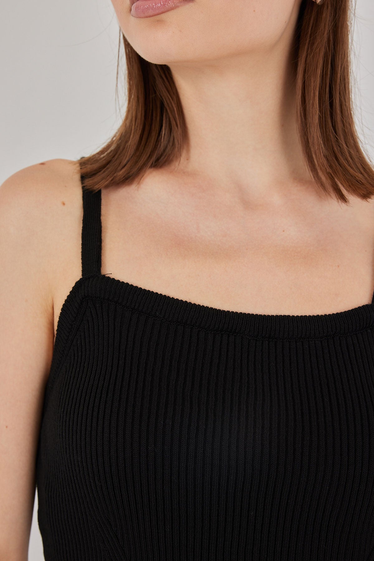Kadın Askılı Crop Top Bluz 15934 - Siyah