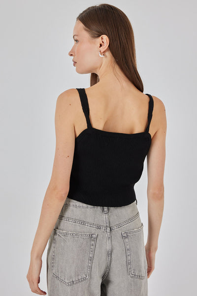 Kadın Askılı Crop Top Bluz 15934 - Siyah