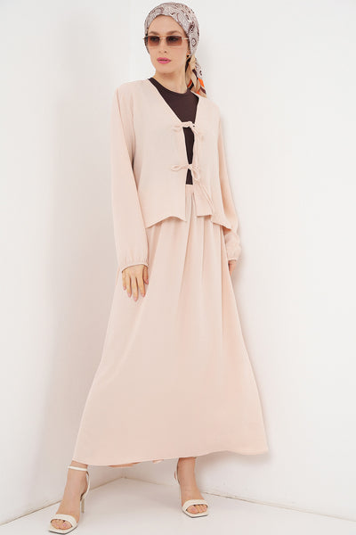 Set din Două Piese: Bluza Kimono și Fusta din Ayrobin 8047 - Crem