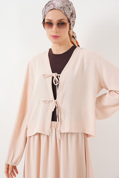 Set din Două Piese: Bluza Kimono și Fusta din Ayrobin 8047 - Crem