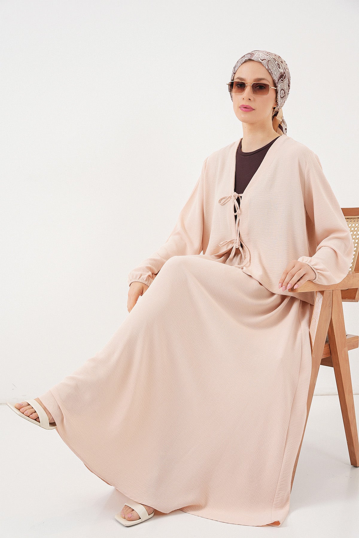 Set din Două Piese: Bluza Kimono și Fusta din Ayrobin 8047 - Crem