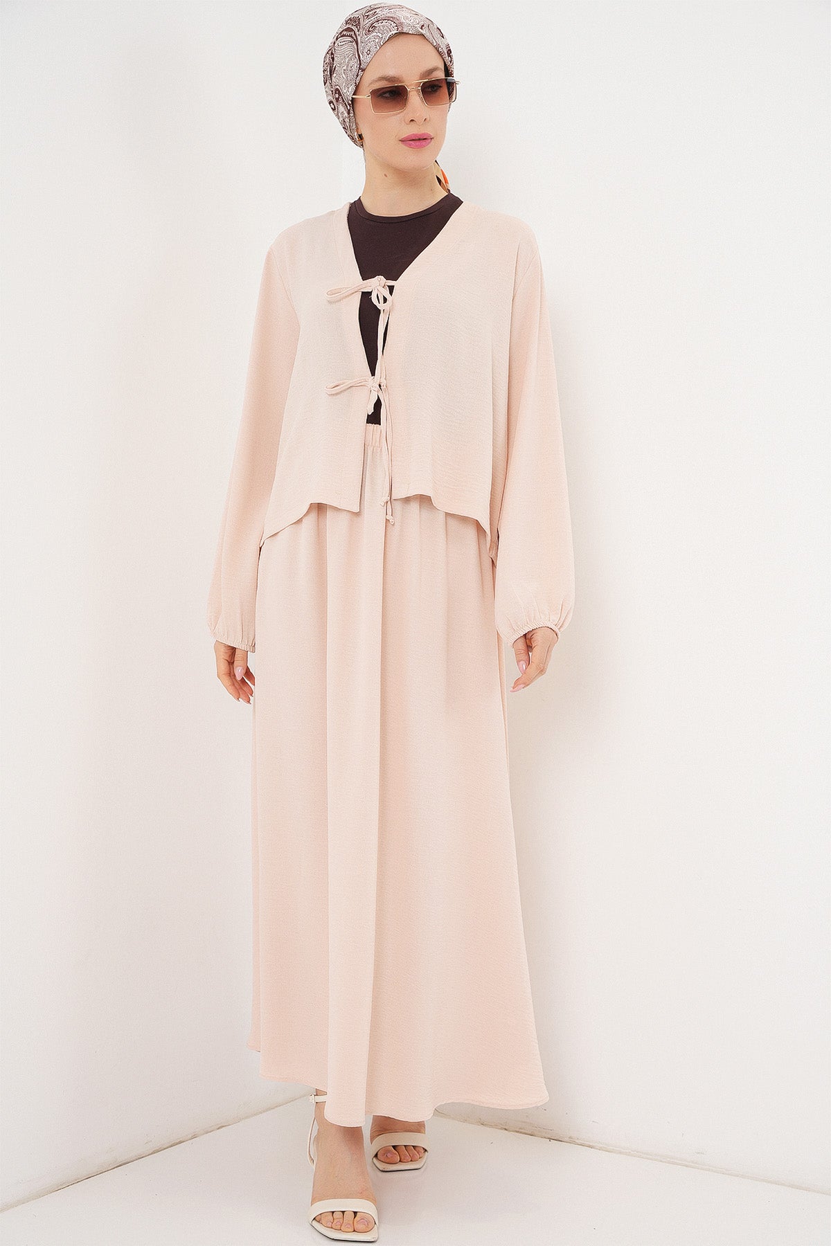 Set din Două Piese: Bluza Kimono și Fusta din Ayrobin 8047 - Crem