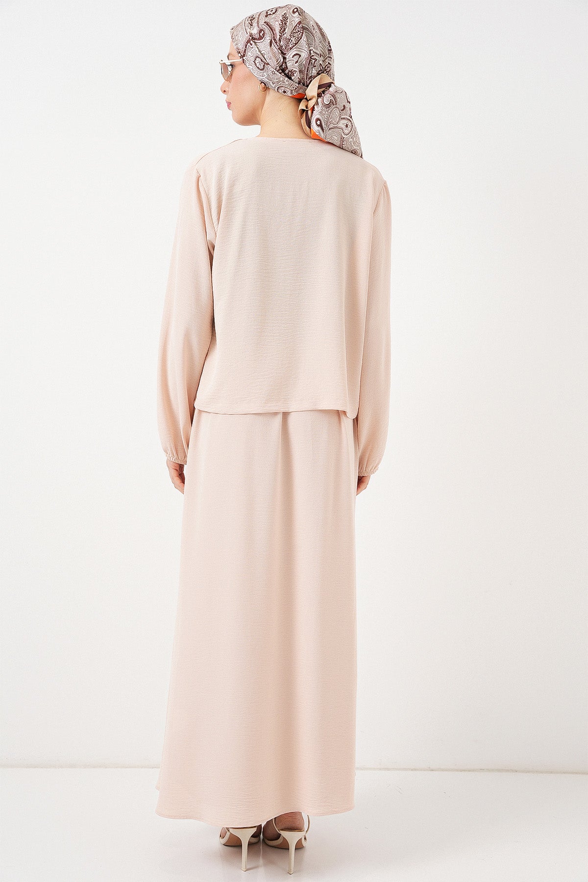 Set din Două Piese: Bluza Kimono și Fusta din Ayrobin 8047 - Crem