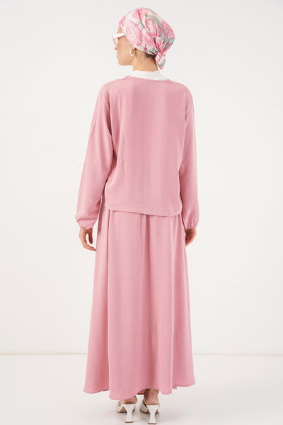 Kadın Ayrobin Kimono Etek İkili Takım 8047 - Pembe