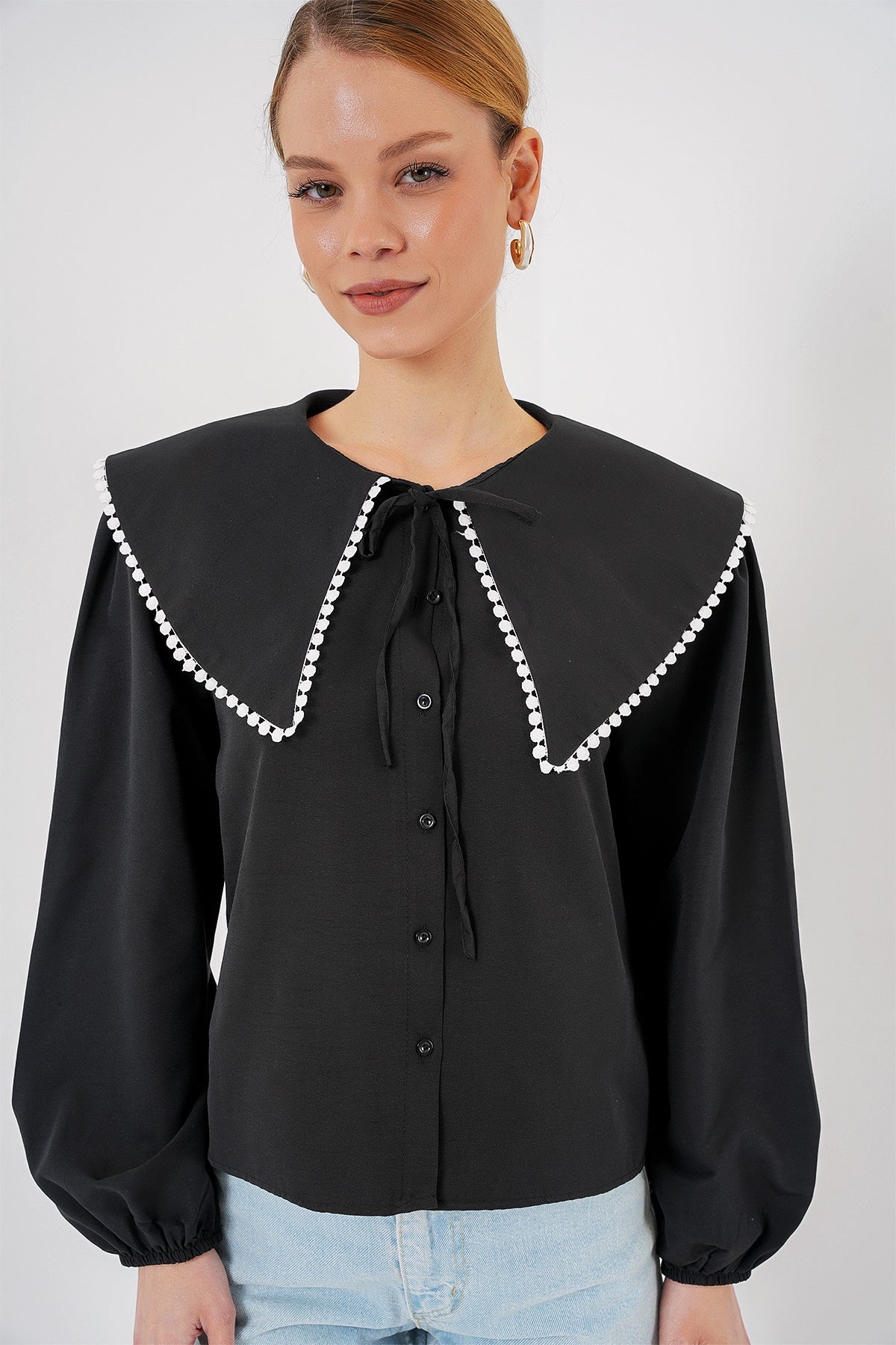 Cămașă Cu Guler Bebe Damă 20314 - Negru