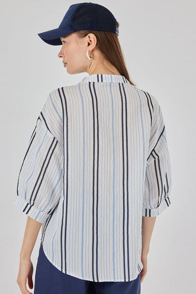 Bluza Oversize Dungată 967 - Albastru Deschis