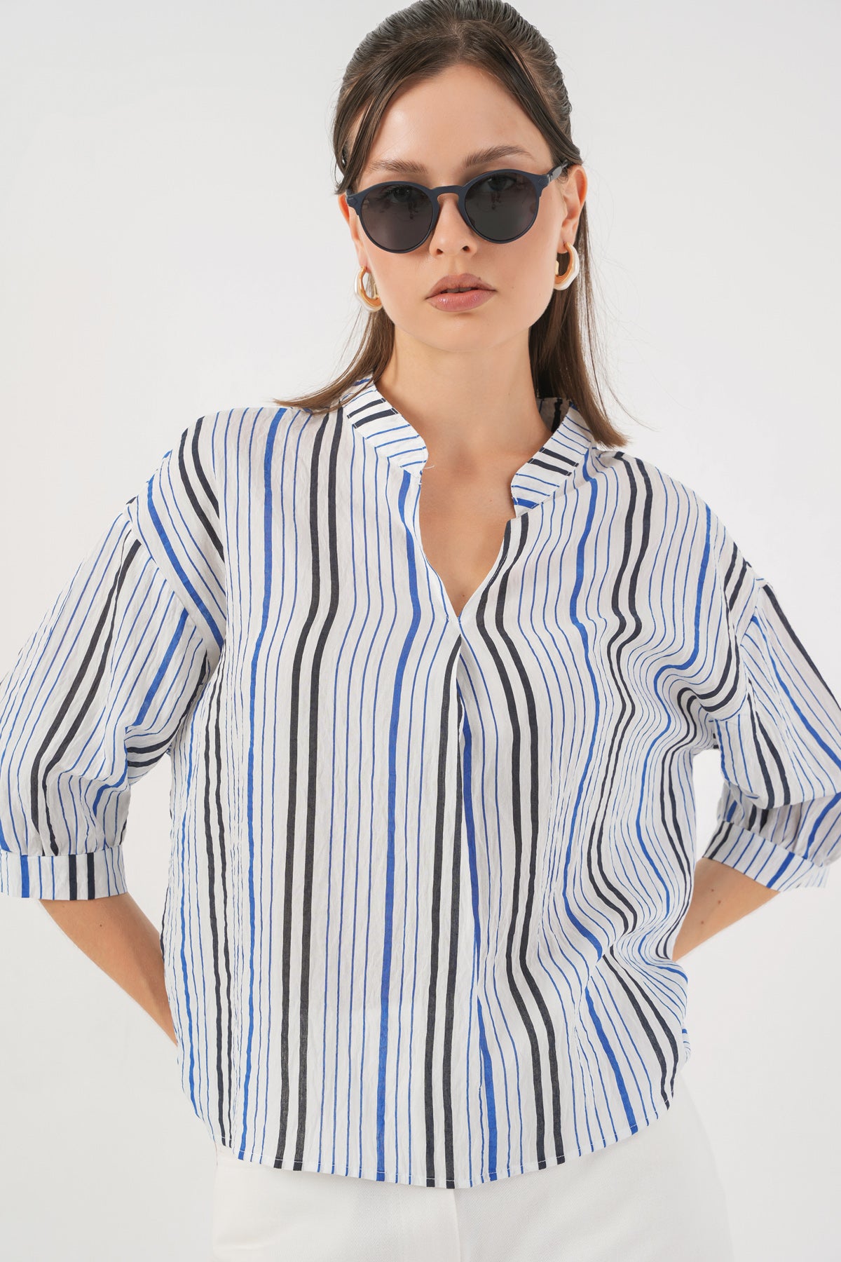 Bluza Oversize Dungată 967 - Albastru Închis