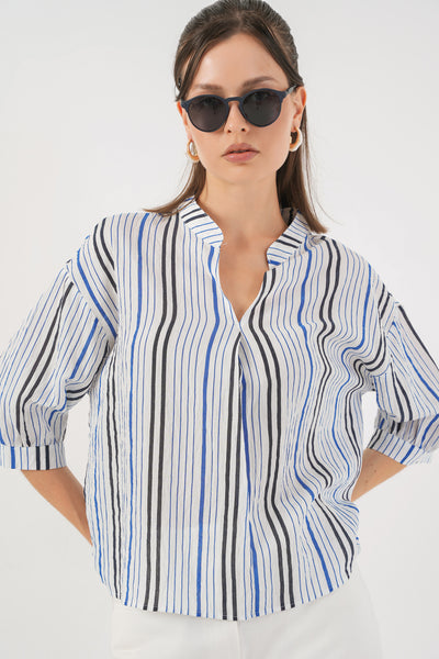 Bluza Oversize Dungată 967 - Albastru Închis
