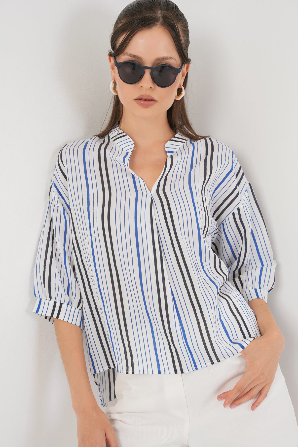Bluza Oversize Dungată 967 - Albastru Închis
