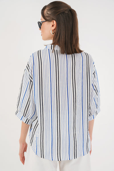 Bluza Oversize Dungată 967 - Albastru Închis