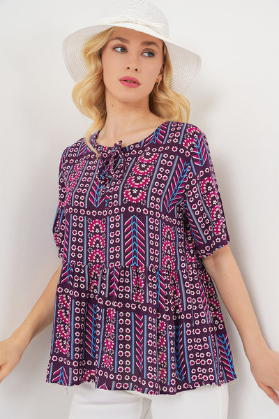 Bluza Decorativă cu Mâneci Scurte 969 - Bordo