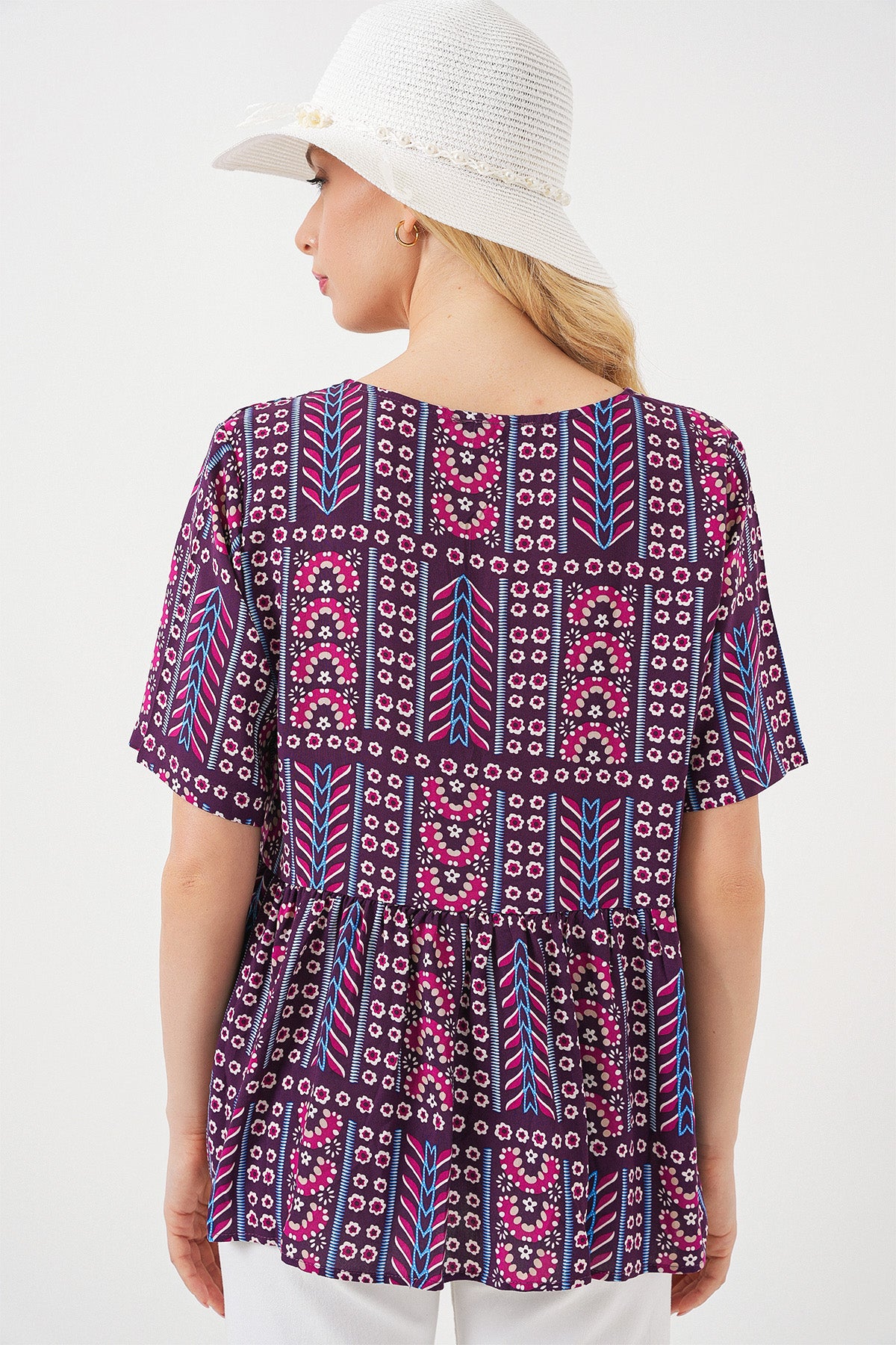 Bluza Decorativă cu Mâneci Scurte 969 - Bordo
