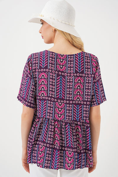Bluza Decorativă cu Mâneci Scurte 969 - Bordo